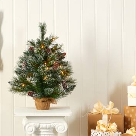 2ft. Pre-Lit Frosted Pine Artificial Christmas Tree with Pinecones - Picture 8 of 9